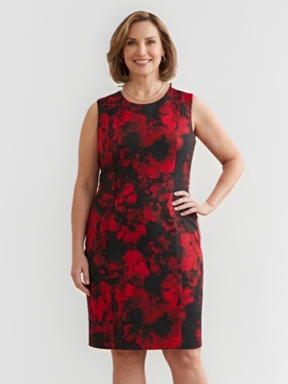 Calvin Klein Red Black Floral Dress 22W Plus Size Sheath Cocktail